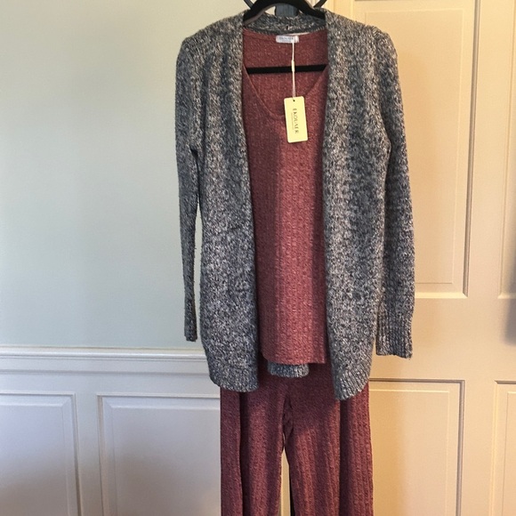LOFT Gray Open-Front Cardigan Sweater Marled Gray Burgundy White Size Small - Picture 6 of 13